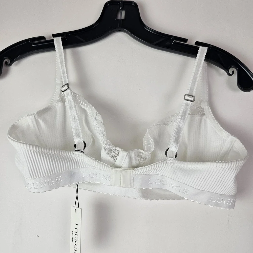 Lounge NWT Ribbed Balcony Bra Womens White Size 36D Lace Trim Underwire